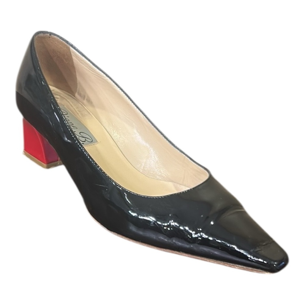Diane B. Milano Women’s Black Patent Pointed Toe Pump Red Heels Size 8.5 - Picture 3 of 10